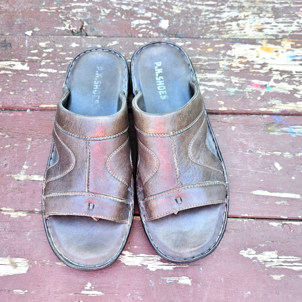 P.K. Shoes Men's Brown Leather Sandals Size 8 - Picture 7 of 16